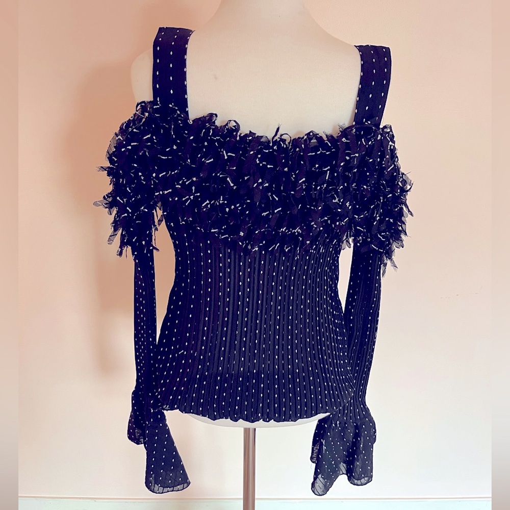 Polka Dot Fringe Long Sleeve Halter Top with all the pizzazz at the bust